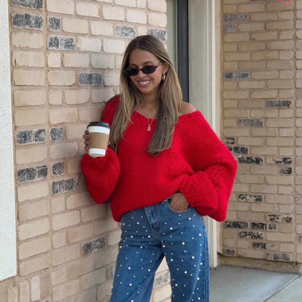 Beginning Boutique Delvey Red Chunky Knit Sweater S/XS